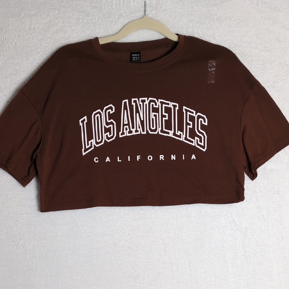 SHEIN Junior's‎ Brown Los Angeles California Cropped Shirt Size XS